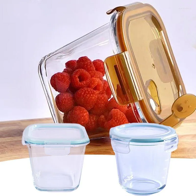 Kommen glas met deksels heldere warmtebestendige magnetroncontainers verzegeld voor groenten fruit cupcakes en salade