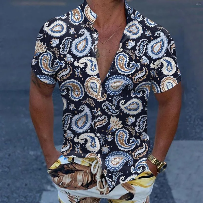 Męskie koszule Summer Ethnic Floral Men's Hawaiian Shirt Fashion Street Short Rleeves Beach Party Camisa Camisa