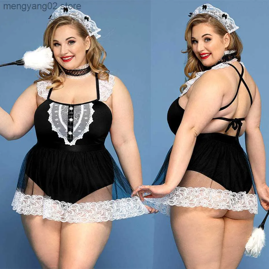 Sexy Set JSY Plus Size Sexy Maid Uniform Cosplay Lingerie Set Black Lace Women's Dress Underwear Sexy Role Play Outfits Erotic Comes T230531