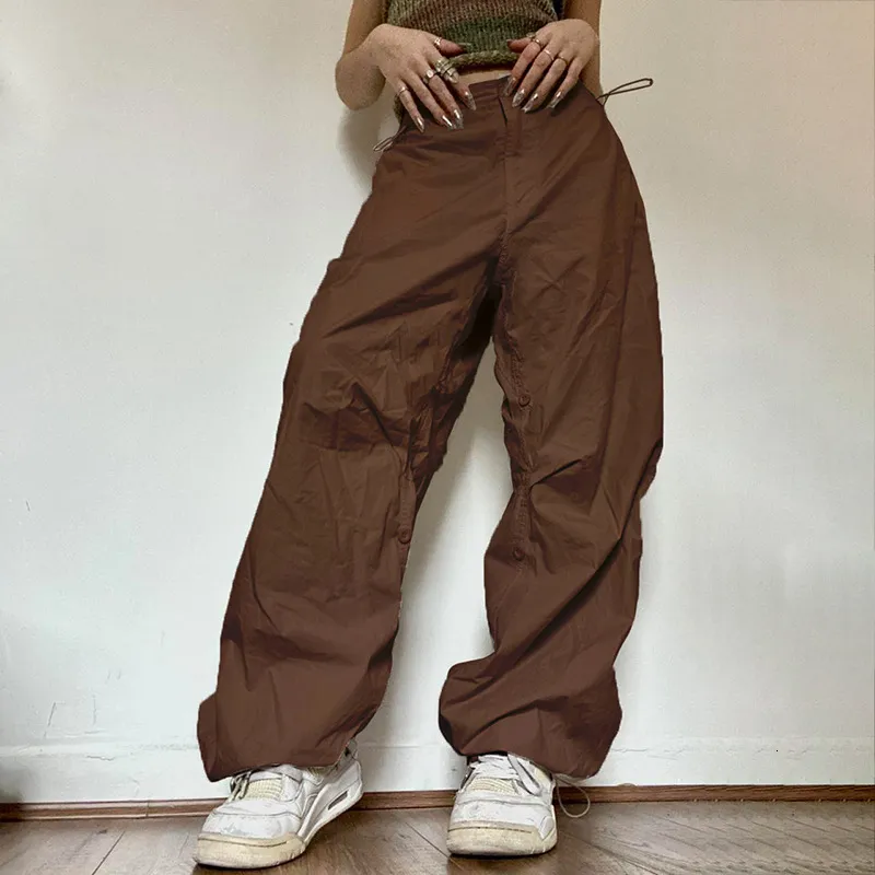 Calça feminina capris mulheres jogadoras sólidas tech outono baixa cintura punk hip hop calça folga de rua de rua casual cargo de perna larga 230530