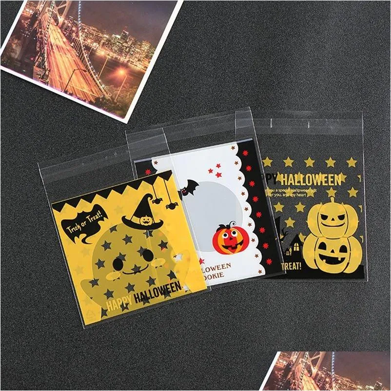 Confezione regalo 100 pezzi / lotto Caramelle di Halloween Sacchetto di plastica Biscotto autoadesivo Cuocere Biscotto Zucca Stampa Sacchetti per alimenti Dbc Drop Delivery Dhezu