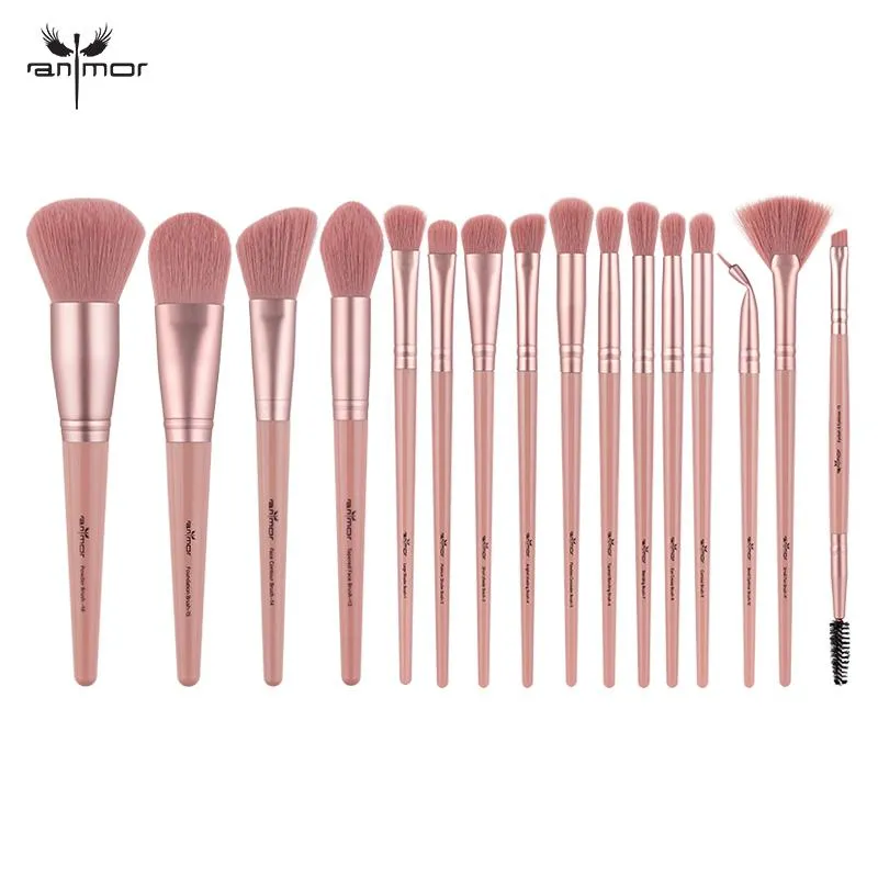 Pinceaux Anmor 16 pièces/lot rose pinceaux de maquillage de cheveux synthétiques ensemble pinceau de maquillage professionnel pour fard à paupières fond de teint poudre Blush brosse