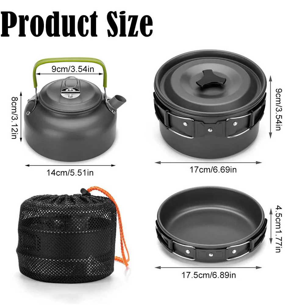 Batterie De Cuisine Camping ZAMETTER - Aluminium Antiadhésif, 5 Pièces + Bouilloire, Empilable, Sac De Rangement Inclus