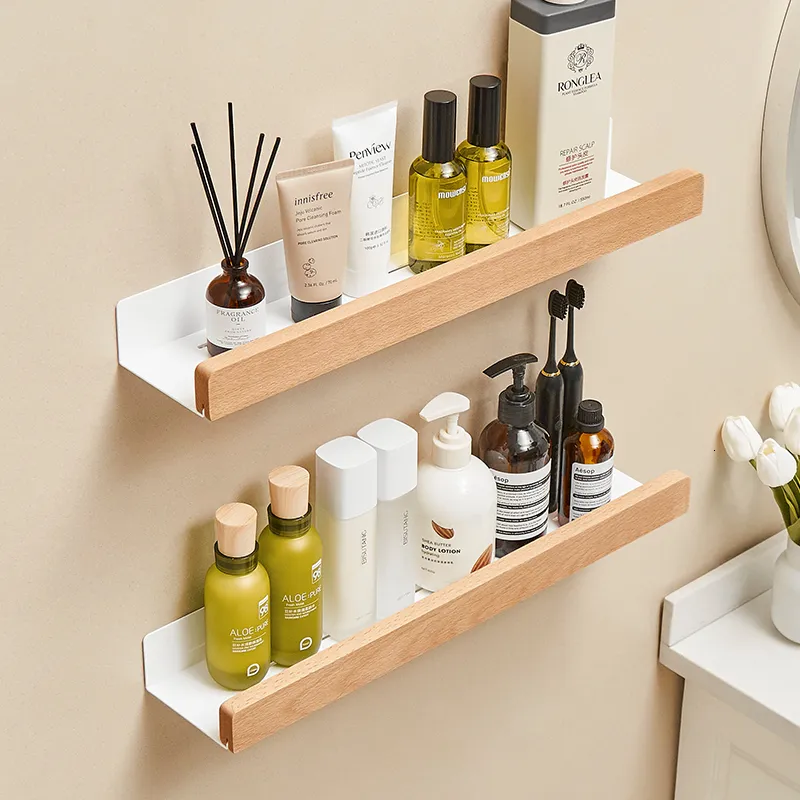 Bathroom Shelf Organizer Shower Storage Rack Solid Wood Corner Shelves Wall  Mounted Toilet Shampoo Holder Kitchen Shelf