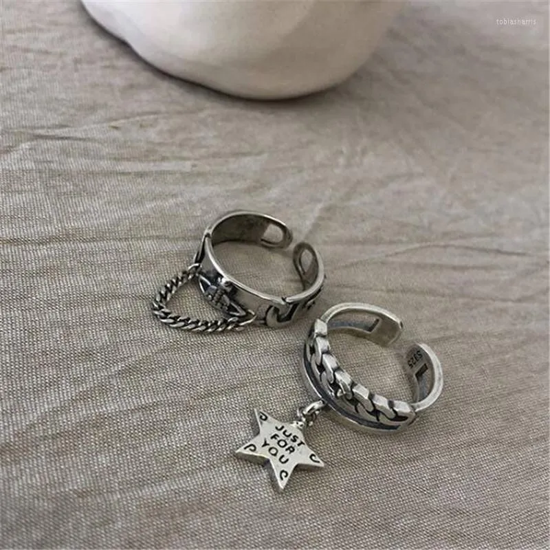 Cluster Rings Retro Silver Color Spaceship Star Chain Index Finger Ring Charm Feminino Open Elegant Jewelry Accessories For Women