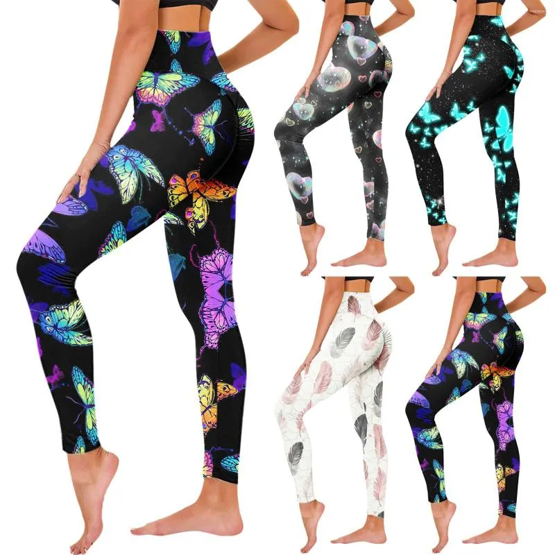 Kvinnors leggings Hög midja Push Up Slim Leggins Butterfly Print Women Fitness Gym Workout Running Pants Energy Sport