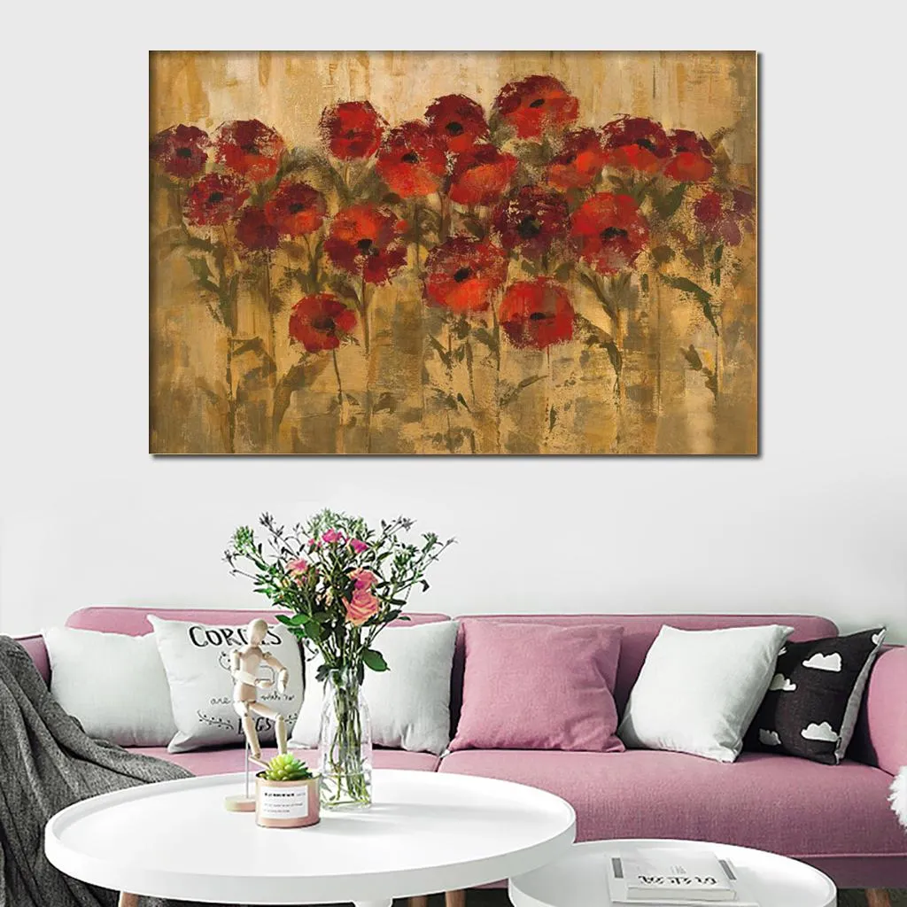 Handgeschilderde abstracte bloem canvas kunst impressionistische zonneschijn bloemen Willem Haenraets kunstwerk voor restaurant wand decor