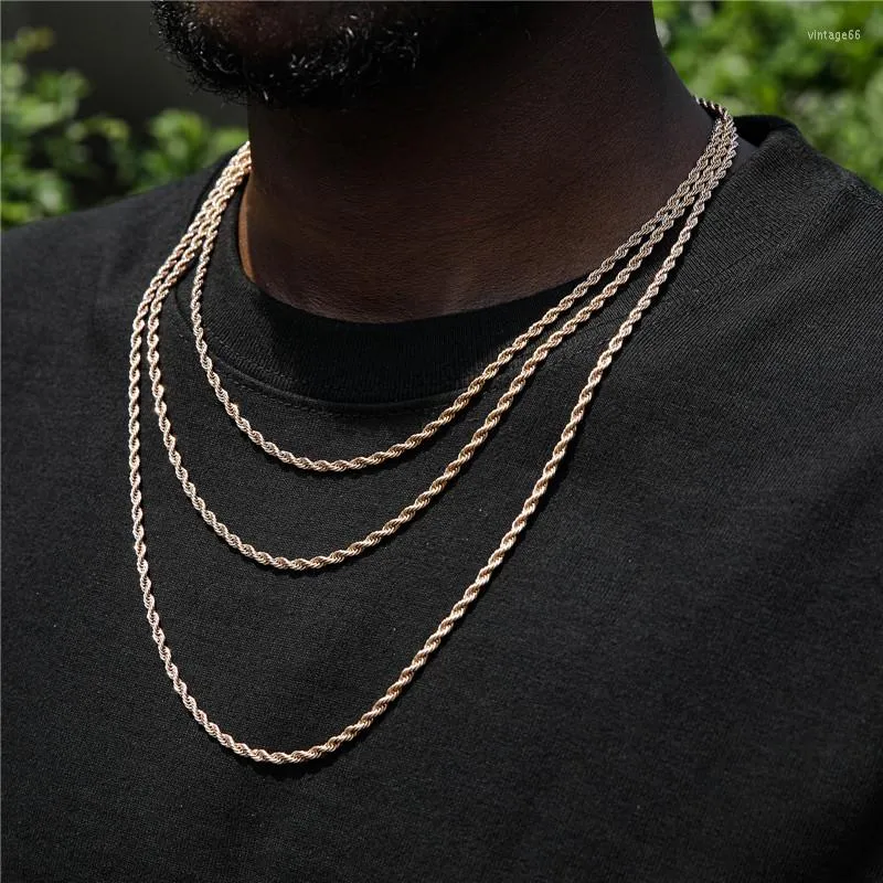 Łańcuchy mężczyźni długi naszyjnik ze stali nierdzewnej Miami Twist łańcuch liny w stylu hiphopu złoty srebrny kolor 3mm