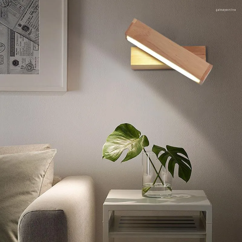 Applique murale LED en bois avec interrupteur décoration intérieure luminaire rotatif chambre chevet lecture éclairage