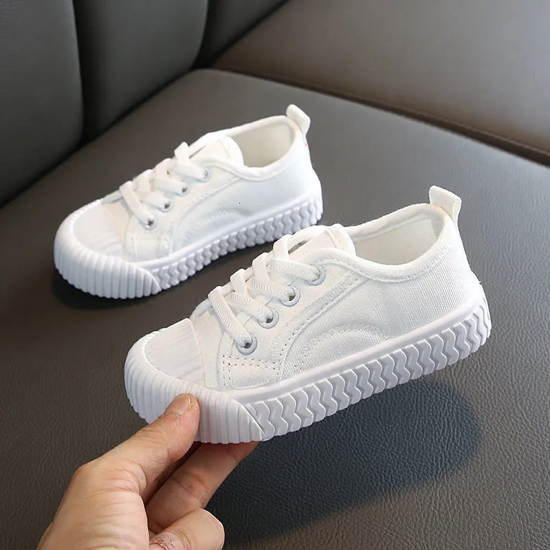 Sneakers Baby Child White/Black Sneakers Spring Leisure Lace-Up Kids Comfort Sneakers Boy/Girl Canvas Shoes Toddlers Tennis 230530