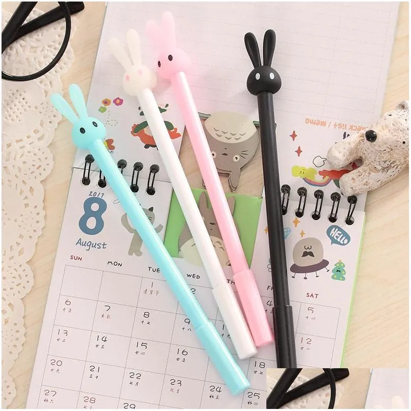 Stylos Gel Dessin Animé Lapin Étudiant Mignon Stylo D'écriture D'encre Bureau Noir Fournitures Scolaires Papeterie 0.38Mm Point Drop Delivery Business Indu Dhj0S