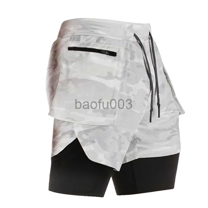 Męskie spodenki do kieszeni do biegania szorty Mężczyźni 2 na 1 2020 gimnastyczne szorty Mężczyźni Kamuflaż Sport Fitness Shorts trening trening Tennis Short Pants J230531