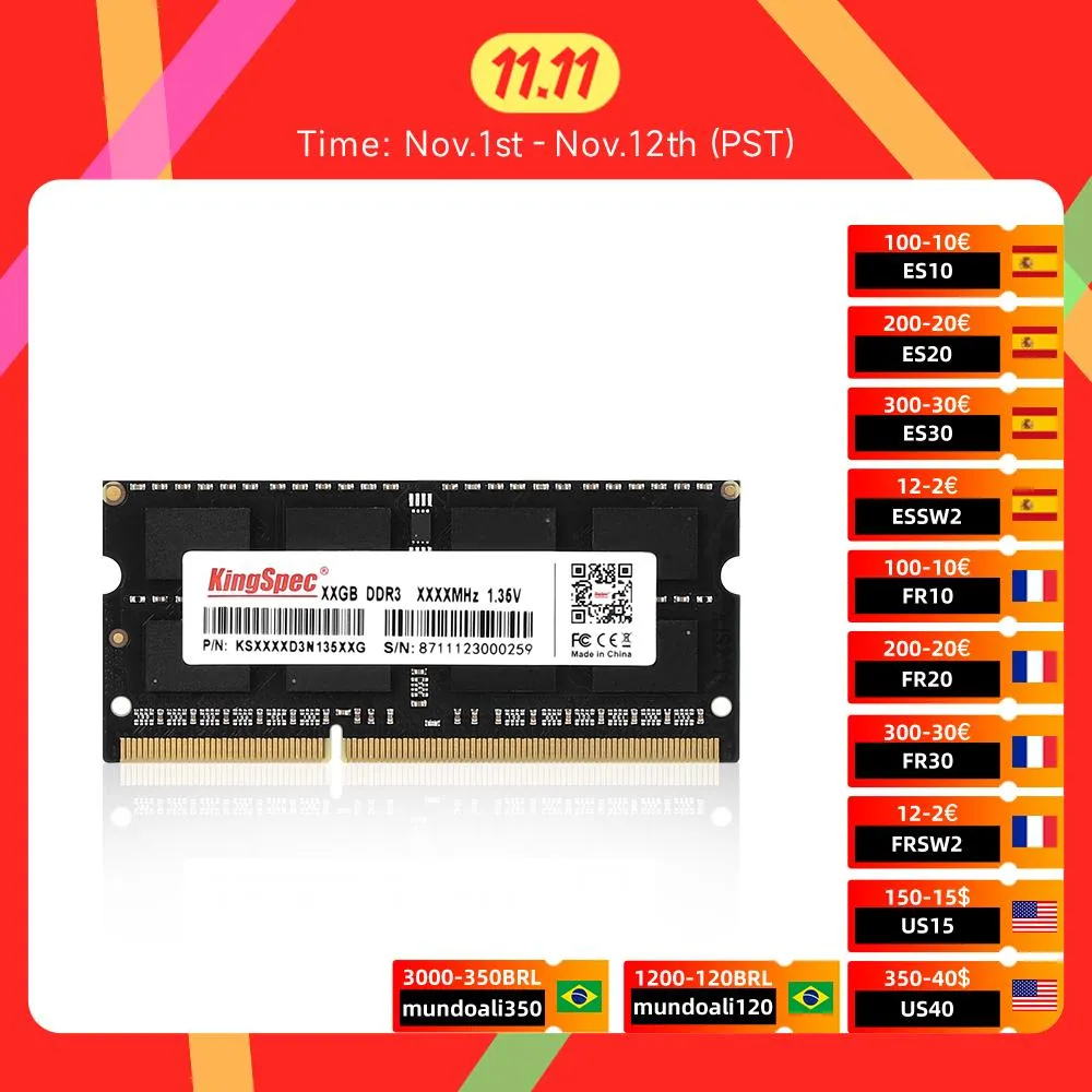 Rams Kingspec DDR3L 4GB 8 GB 1600 MHz Sodimm 1.35 V Notebook RAM 204Pin Laptop Speicherpapier Sodimm