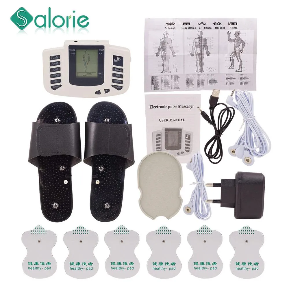 Produits EMS Stimulateur musculaire électrique du corps Russie / Anglais Bouton Massage de thérapie Pulse Tens Acupuncture Back Necy Slipper Massage