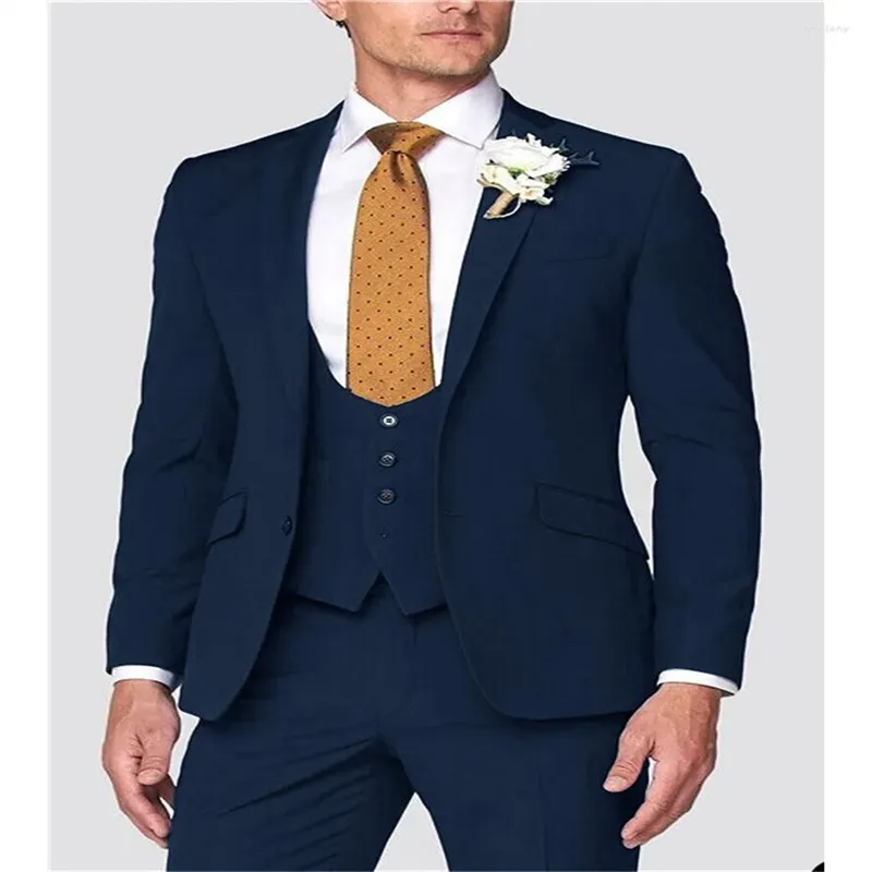 Garnitury trzyczęściowy garnitur granatowy formalny formalny kamizelka Slim Fit Fit Custom Kurtka w kamizelce