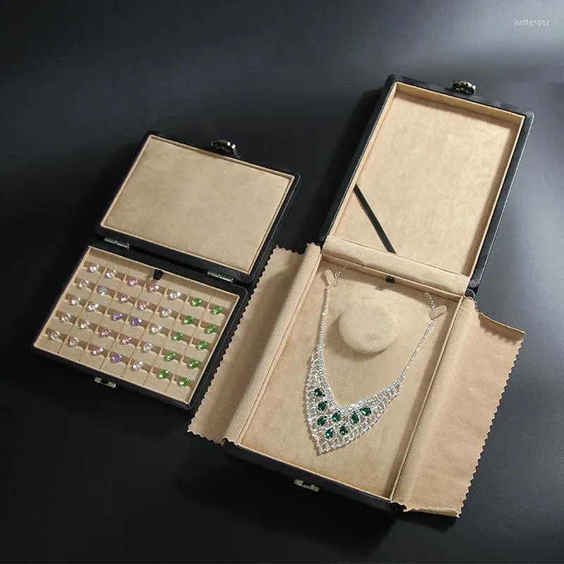 Jewelry Pouches Suede Chain Box Rectangular Loose Diamond Necklace Pendant Leather Storage In Stock