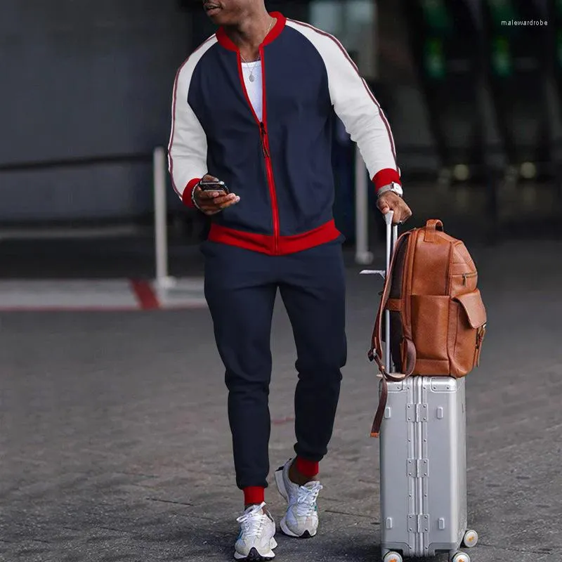 Men s Tracksuits 2024 Patchwork Jacket Pants Set Casual Spring Outfits for Men