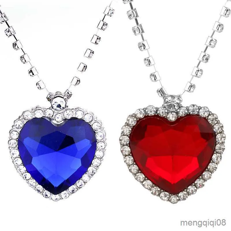 Hänge halsband titaniska hjärtat av havet för kvinnor blå röd romantisk kedja mode bröllop smycken gåvor
