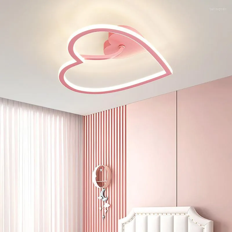 Ceiling Lights Modern Lamp For Bedroom Women Princess Heart Shape Dimmable Wedding Girl Room Pink Led Lamps Home
