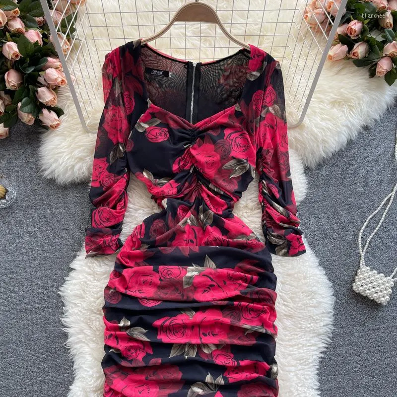 Casual Elegant Bodycon Floral Dress for Women, Long Sleeve V-Neck, Spring  Summer Banquet Female Vestido from Dhgate Basic & Casual Dresses - price  42.75