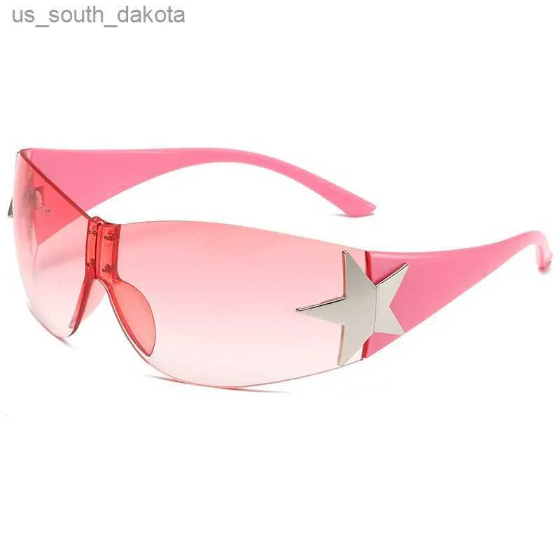 Fashion Big Five-Pointed Star Decoration Sunglasses Y2k Pink Style Surround Sun Glasses Women Uv400 Cycling Safety Goggles Men L230523