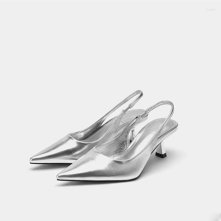 Sandaler Silver High Heels Women Pumpar 2023 Pointe Slingback Luxury Woman Wedding Bride Summer Spring Heeled Shoes