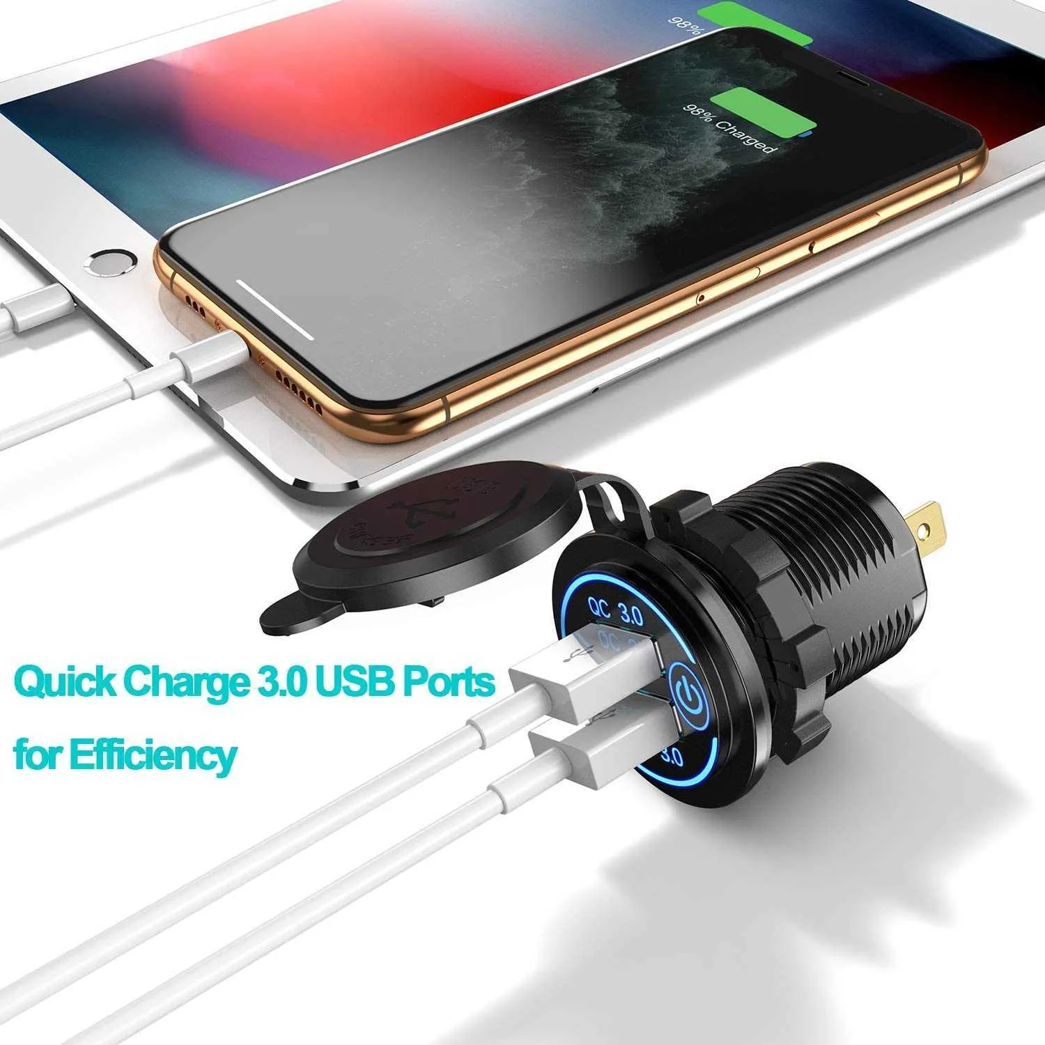 Caricabatterie Auto Universale Accendisigari Auto 12V Con Presa USB, Caricabatterie Per Smartphone E Tablet - Marca Xukey, Cavi Da 62 Cm! Doppia Presa USB Auto