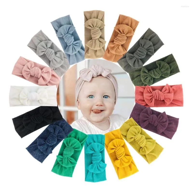 Accessoires pour cheveux 32 PCS/Lot tissu côtelé noeud noeud bébé bandeau bord fermé noeud papillon doux Turban tête enveloppes infantile