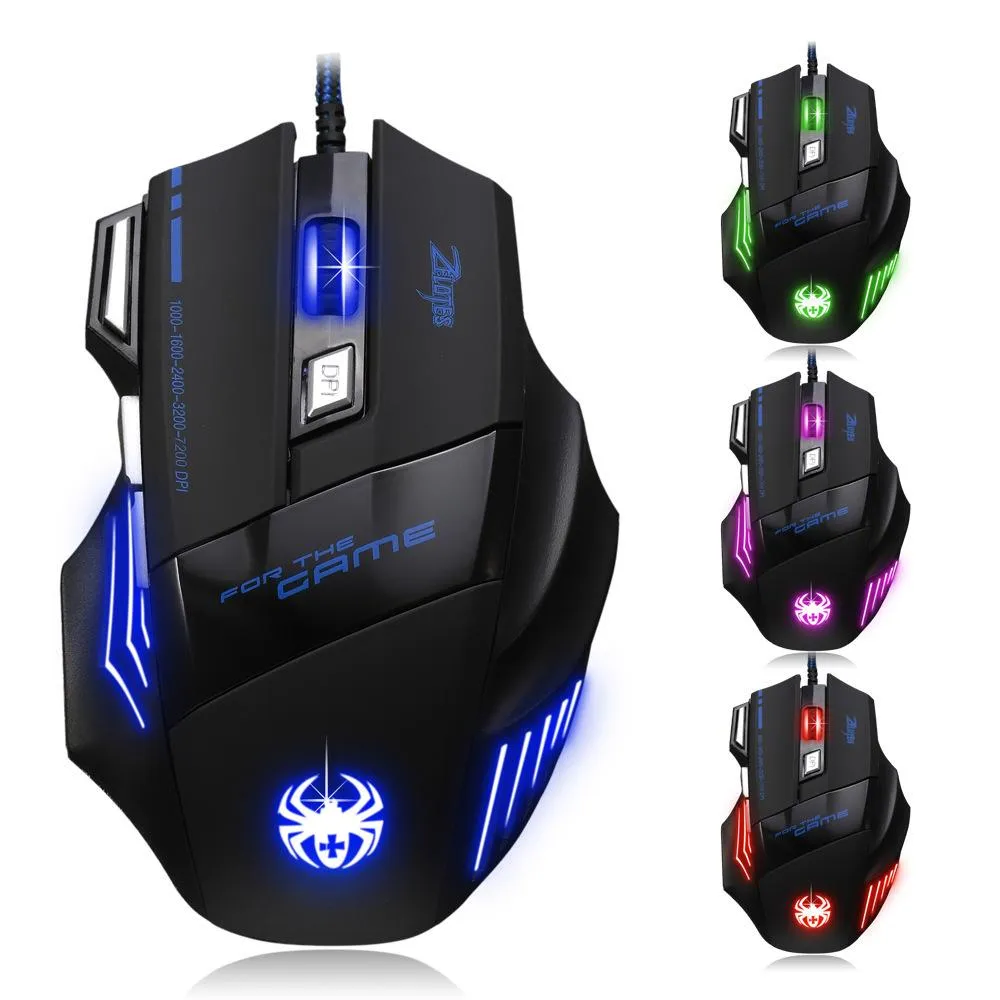 Mouse profissional para jogos, 7200 dpi ajustável, 7 botões, led, óptico, usb, com fio, mouse para jogos, multicolorido, para notebook e laptop