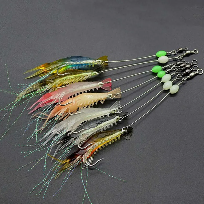 Appâts Leurres 7Pcslot 8cm 5g Silicone Crevettes Leurre De Pêche Lumineux Doux Mixte Couleur Appâts Artificiels Pesca Sabiki Rig YE96 230530