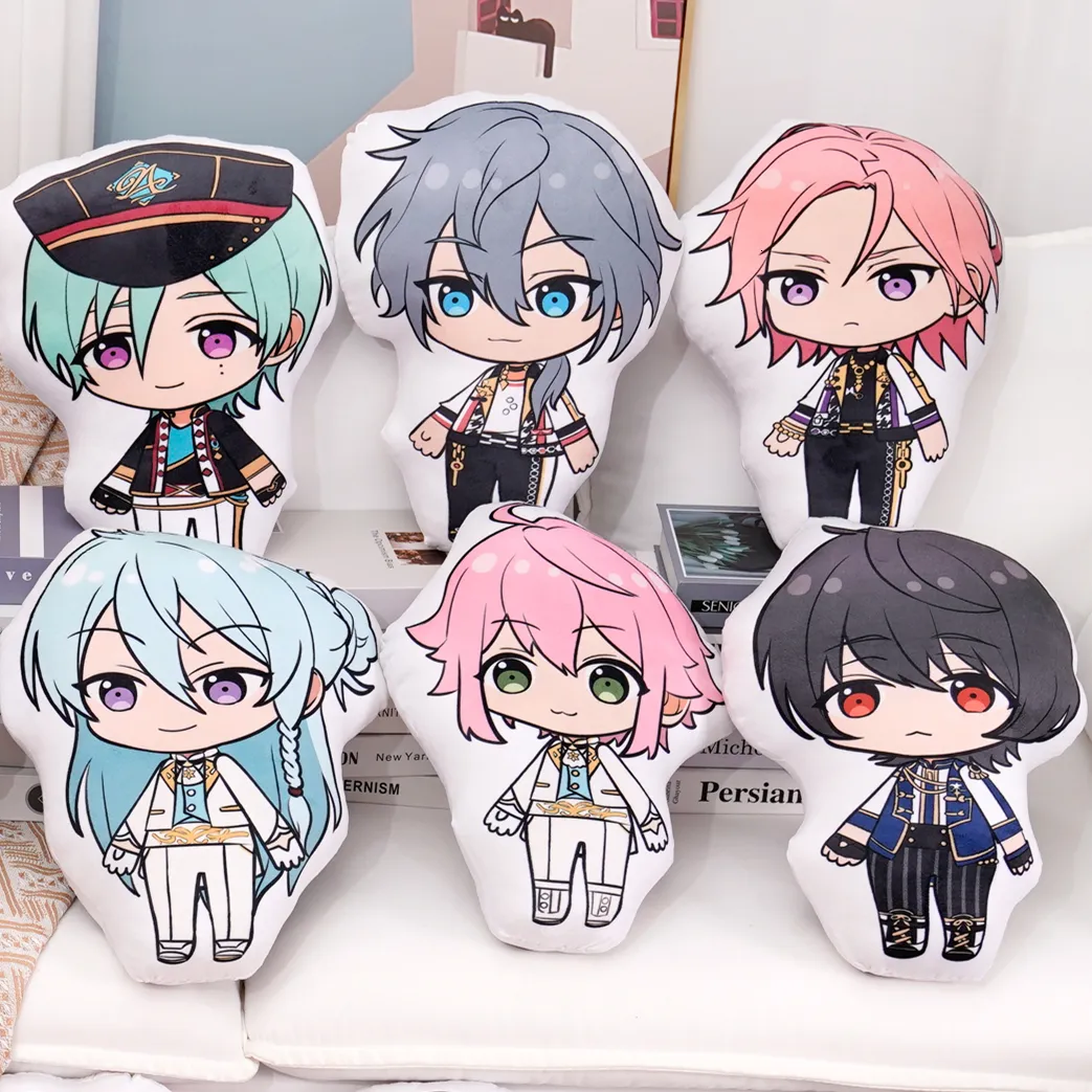 Bonecas de pelúcia 45cm Ensemble Estrelas Desenhos Animados Anime Brinquedo Eichi Sakuma Rei Travesseiro Cosplay Sofá Almofada Impressão Dupla Face Menina Fãs 230531