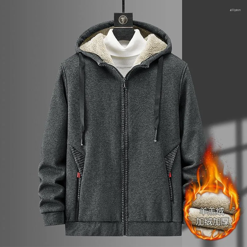 Men's Hoodies Big Size L-6XL 7XL 8XL Winter Thick Warm Men Casual Solid Zipper Cardigan Coats Sweateshirts Lamb Cashmere Fleece Jacket