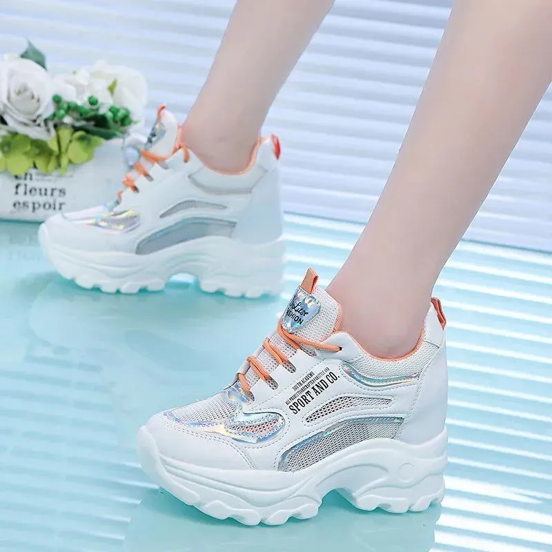 Scarpe Da Ginnastica In Rete Con Plateau Moda Estiva Donna Altezza