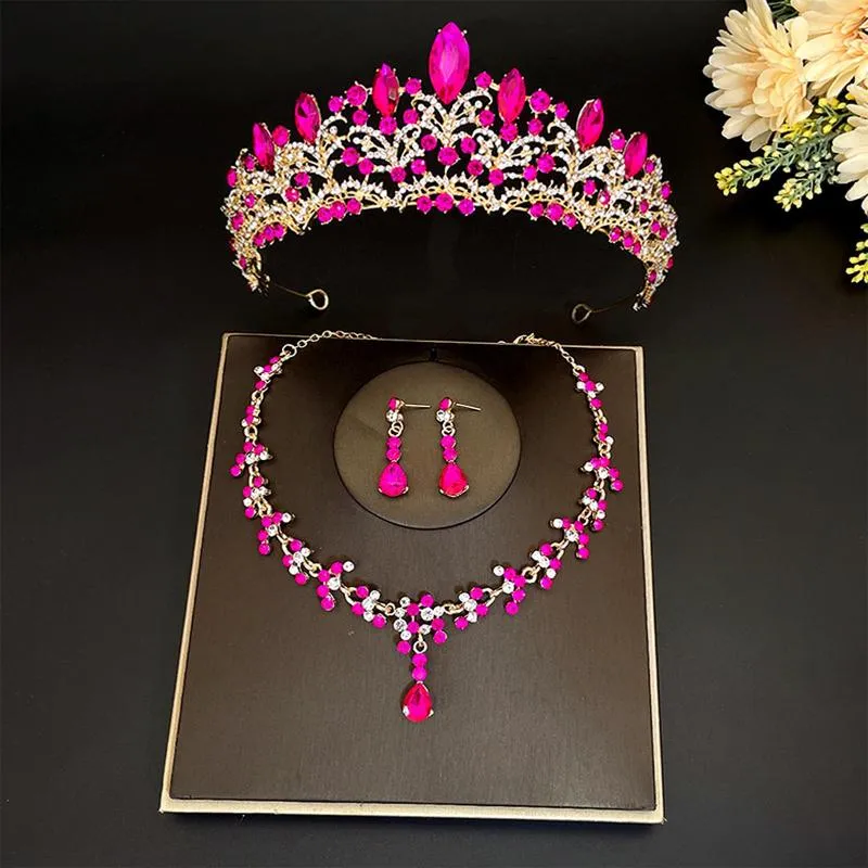 Necklace Earrings Set Baroque Crystal Bridal For Women Fashion Tiaras Necklaces Wedding Crown Jewellry Sets ML