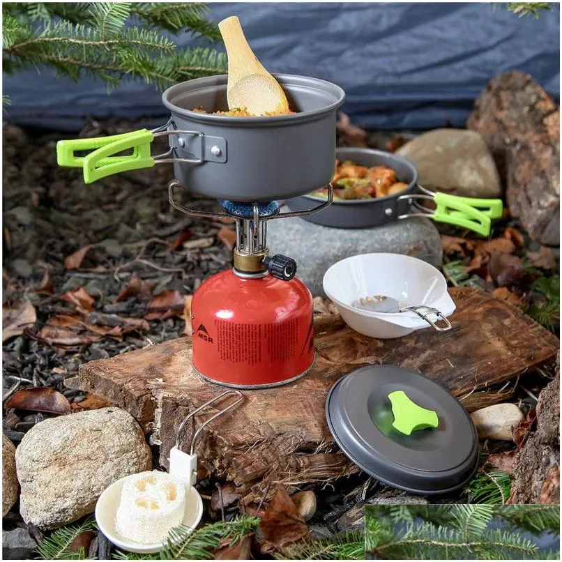 Cookware Sets Tralight Portable Cam Utensils Outdoor Tableware Hiking Picnic Backpacking 11 Pcs/Set Pot Pan Vt1635 Drop Delivery Hom Dhkdm