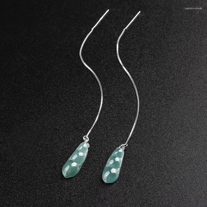 Dangle Boucles D'oreilles Birman Jade Pod Femmes Bleu Designer Pierre Naturelle De Luxe Pierres Précieuses Émeraude Jadéite Bijoux Sculpté 925 Argent Vintage