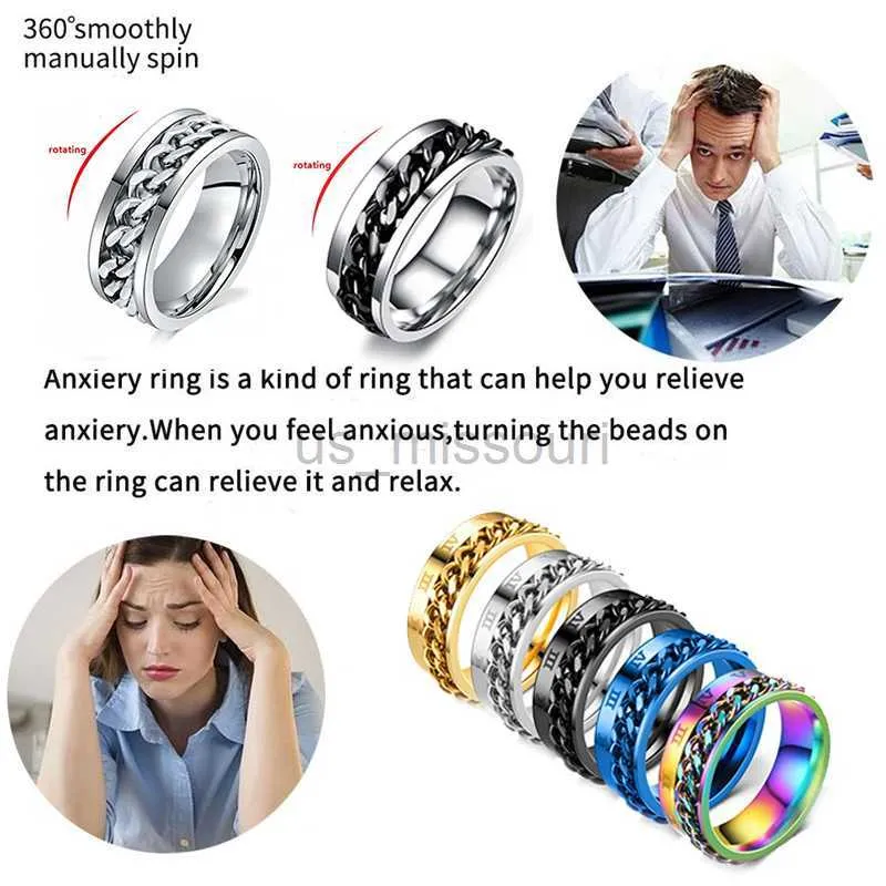 Titanium Steel Fidget Spinner Ring Rotatable Chain Couple Jewelry_voghion.com