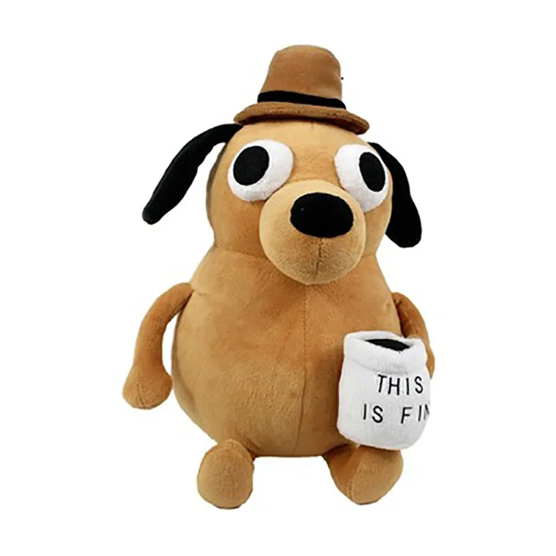 Poupées en peluche This Is Fine Meme Café Chien Jouet Doux En Peluche Poupée Animaux Enfants Cadeau pour Enfants Garçon Anniversaire 230530