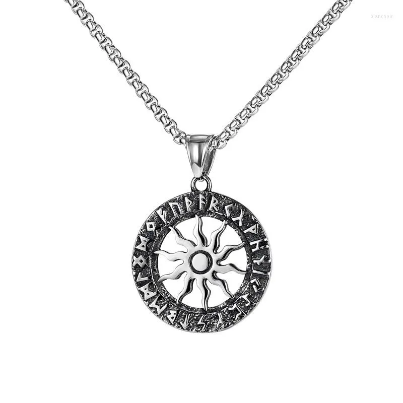 Chains Vintage Nordic Viking Sun Flower Necklaces Triangle Symbol Round Pendant For Men Him Stainless Steel Chain Punk Male Jewelry