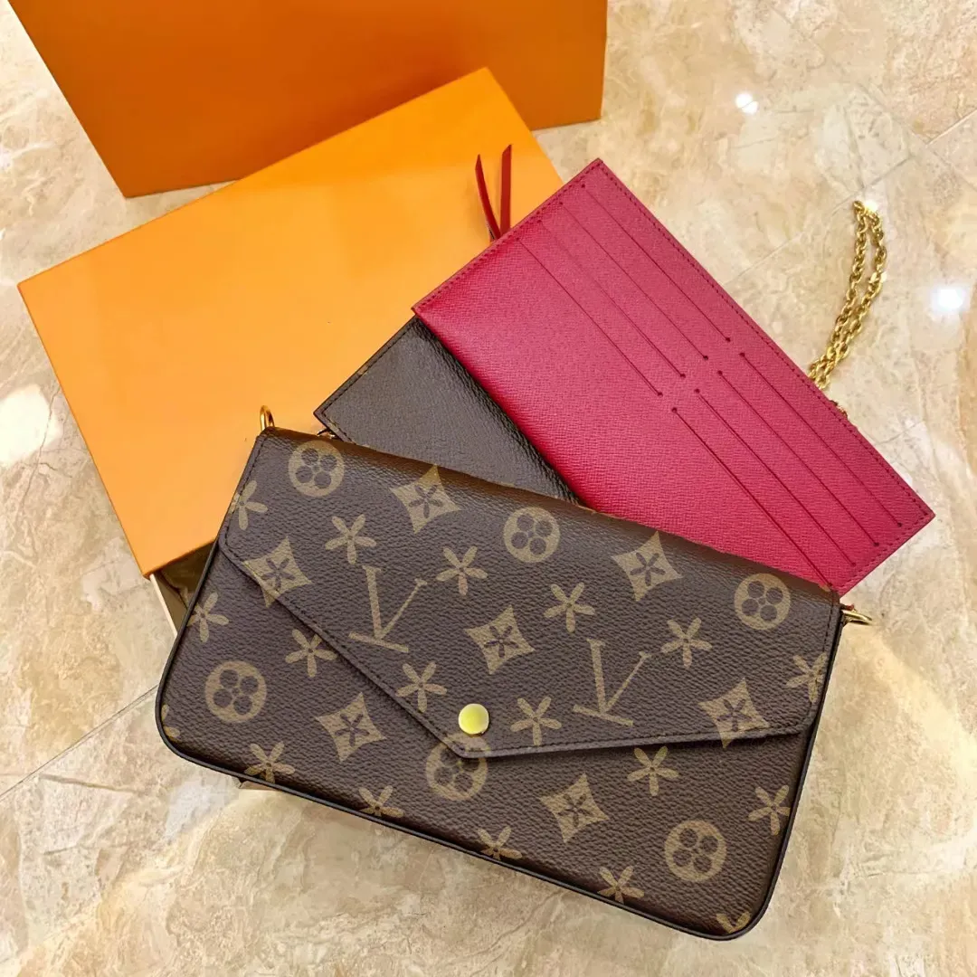 top quality Cross body Tote envelope bag 3piece Multi Felicie Pochette Chain Bags gym Women men M61276 Messenger luxury Designer Purse brown Flower leather handbags