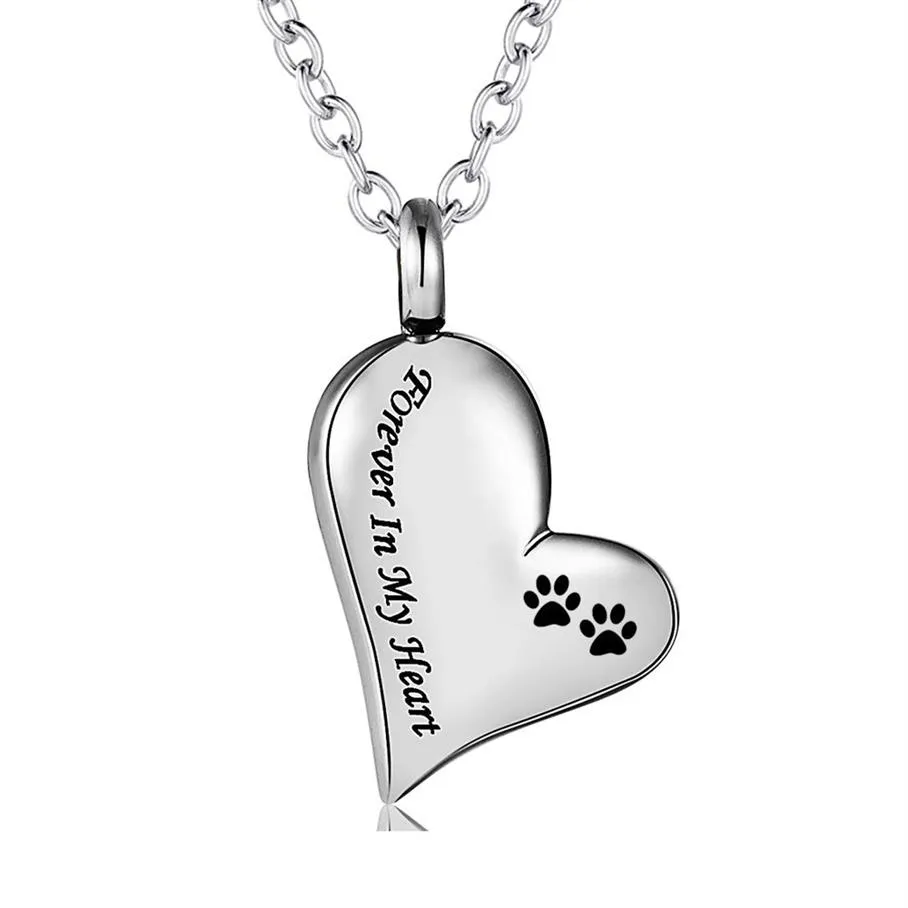Srebrna łapa ze stali nierdzewnej Kremacja biżuteria Pet Dog Cat Forever In My Heart Ashes Peepsake Urna Naszyjnik dla kobiet 2839