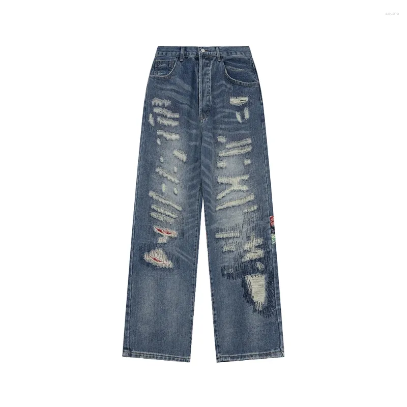 Jeans da uomo Y2k Streetwear Foro sfilacciato Baggy per uomo e donna Pantalones in difficoltà Hombre Pantaloni in denim casual Cargo oversize