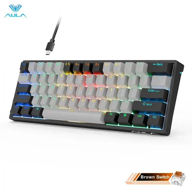Keyboards AULA F3261 Mechanical Gamer Keyboard Macro Keyboard swap Gaming Keyboard for Tablet 60 Percent Layout RGB Customize Software 231130