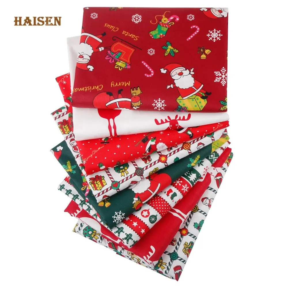 Fabric and Sewing Christmas Series Twill Cotton Fabric Patchwork Tissue Cloth Set DIY Needlework Sewing Quilting Handmade Material8pcsLot 20x25cm 231130
