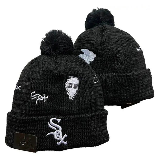 Chicago''white Sox''beanies Cappelli Bobble Berretti da baseball 2023-24 Stilista Cappello da secchiello Grosso lavorato a maglia Faux Pom Beanie Cappello natalizio A2