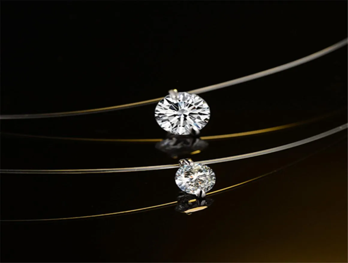 Damen Unsichtbare Halskette mit Anhänger aus Silber, verziert mit Kristallen von Rovski Transparent Fishing Line -X1432702516