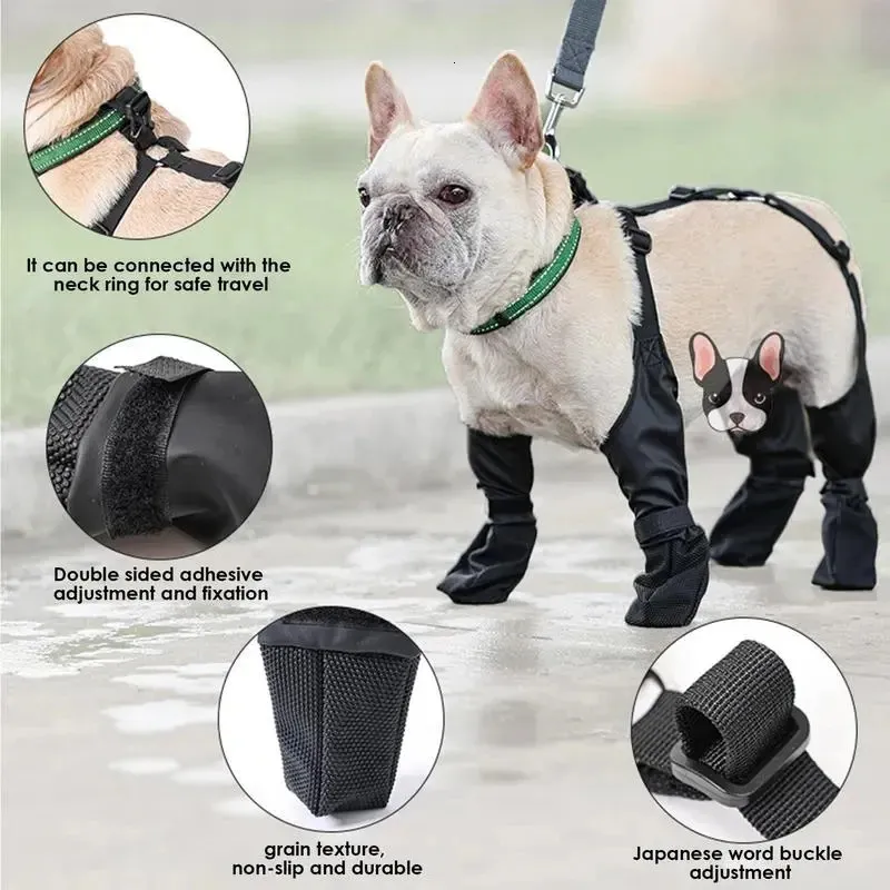 Dog Waterproof PU Boots Adjustable Breathable Pet Shoes for Outdoor Walking Paws Protector 2024 Edition French Bulldog