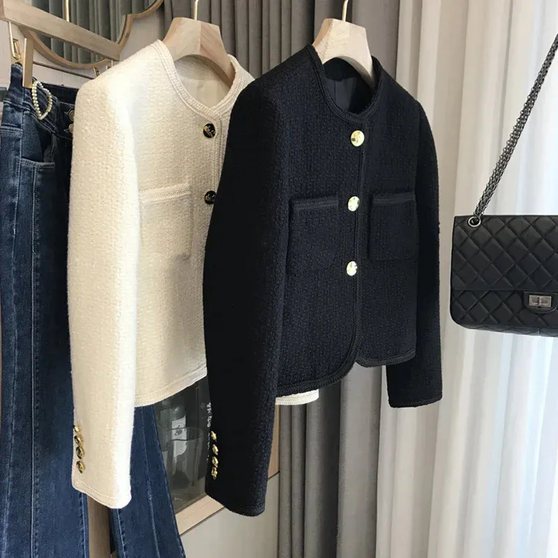 여자 재킷 재킷 코트 2023에서 가을 겨울 한국 패션 트위드 작은 정장 짧은 다목적 탑 의류 캐주얼 옷 231201