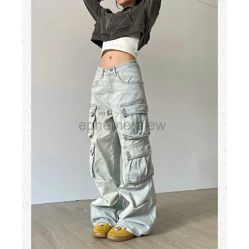 Damenjeans Frauen Blue Jeans Hip Hop Streetwear Hohe Taille Amerikanische Hose mit weitem Bein Mode Y2K-Stil Weibliche Winter Gerade Hosezln231201