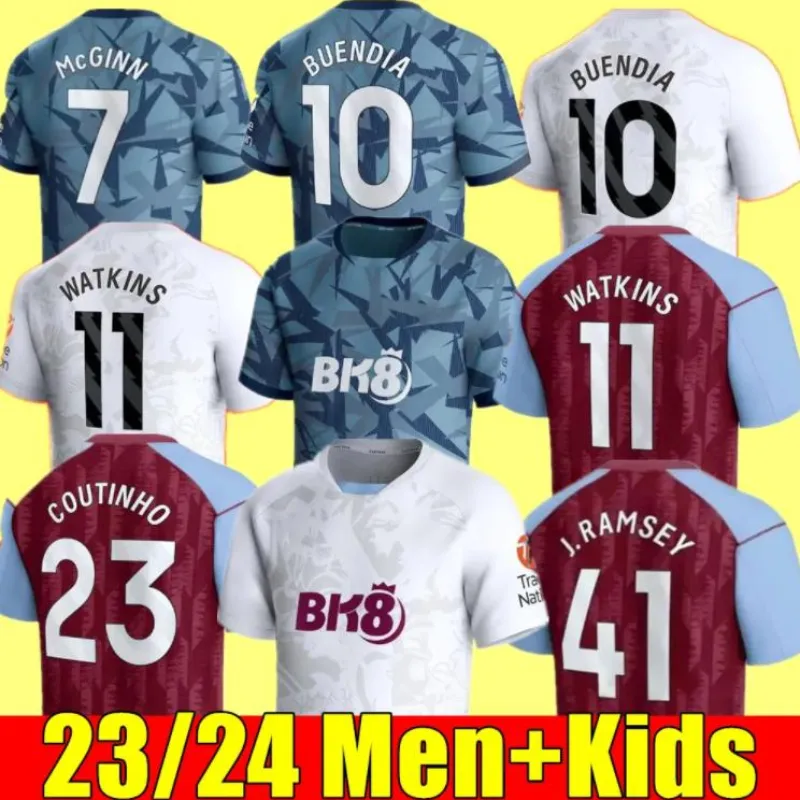 23 24 DIABY Maglie da calcio Kit per bambini Home 2023 2024 AsTOn VilLaS Maglia da calcio Allenamento Trasferta Tifosi Versione giocatore Camisetas MINGS McGINN BUENDIA WATKINS Maillot Foot